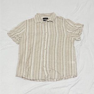 Banana Republic Beige Striped Casual Button Down Shirt